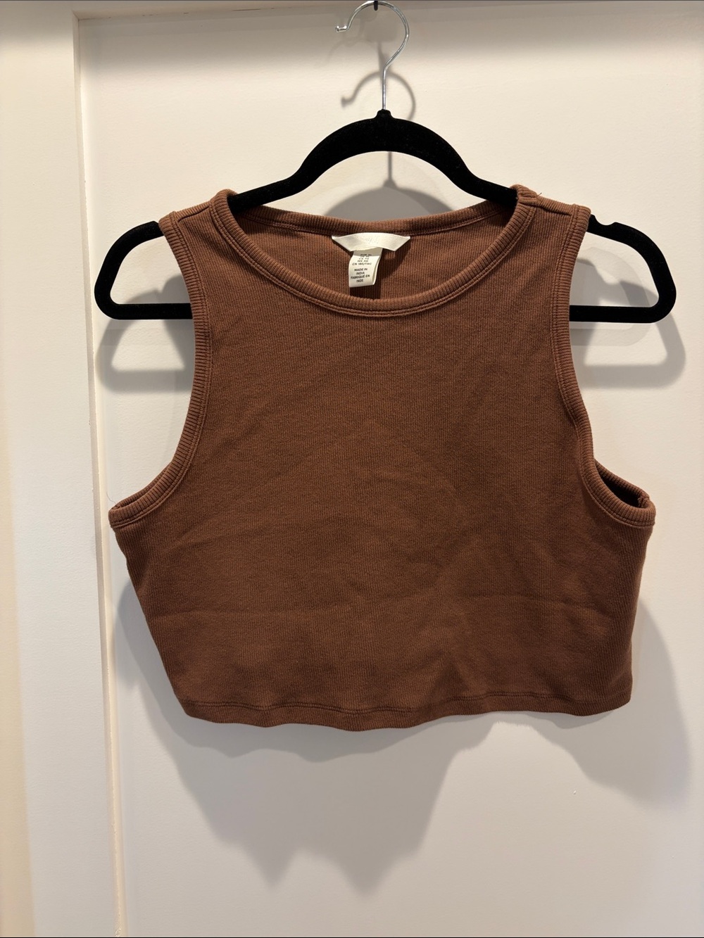 H&M Ribbed Cropped Tank Top - Brown